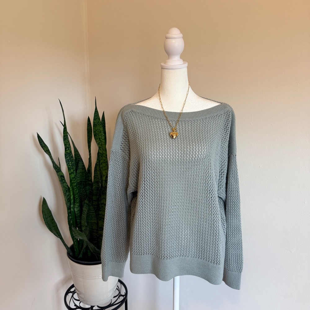 Old Navy | Open Knit Cotton Sweater, Sage Green